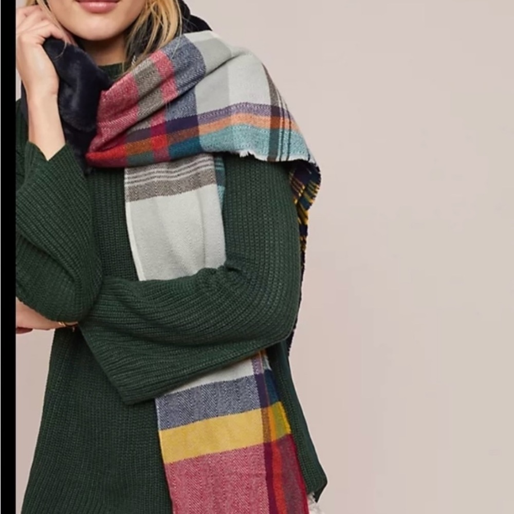Anthropologie Faux Fur and Plaid Scarf
